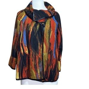Ali Miles Southwest Aztec Open Trimmed Cardigan with Accent Trim Size LP